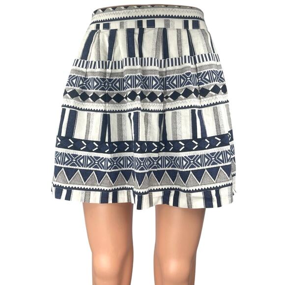 The Shew Women's Navy White Geometric Print Zipper Mini A-line Skirt Size S - Picture 1 of 4